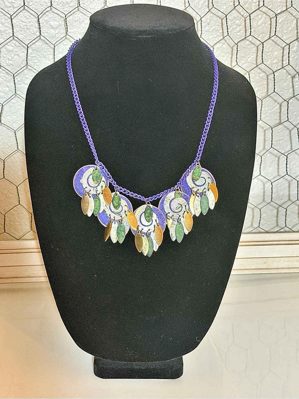 Purple, Gold, Brown Statement Pendant Necklace Great Fall Colors!